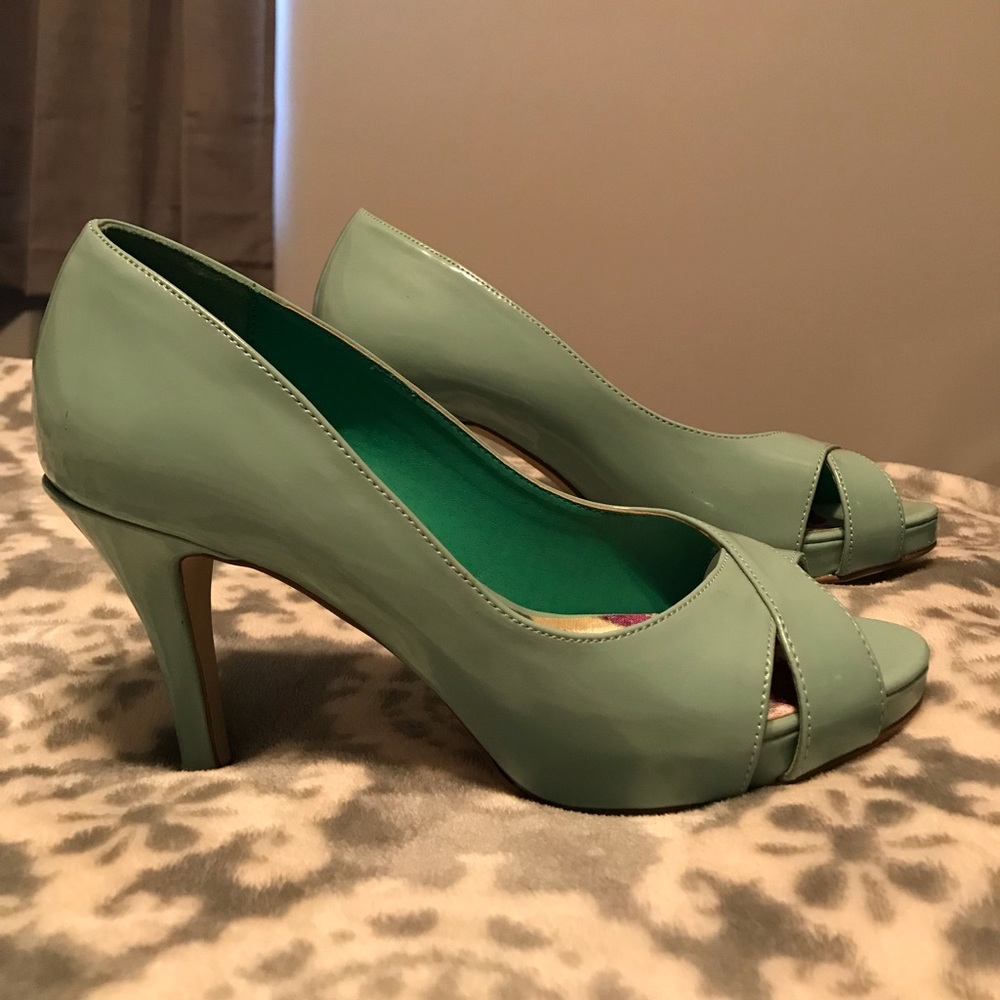 Mint Green Peep Toe Heels